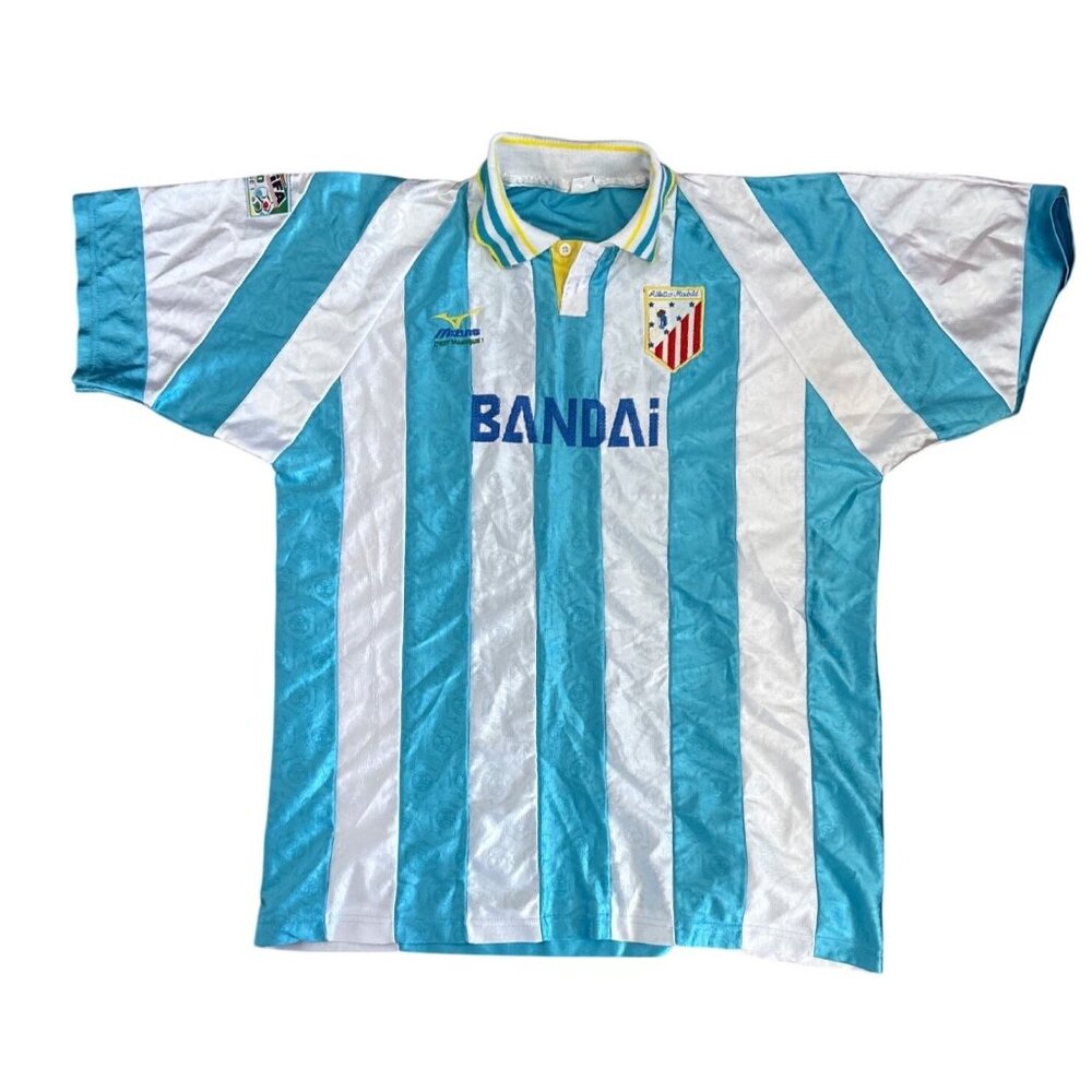 Mizuno Atletico Madrid Soccer Jersey 1998 FIFA Turquoise & White Stripes